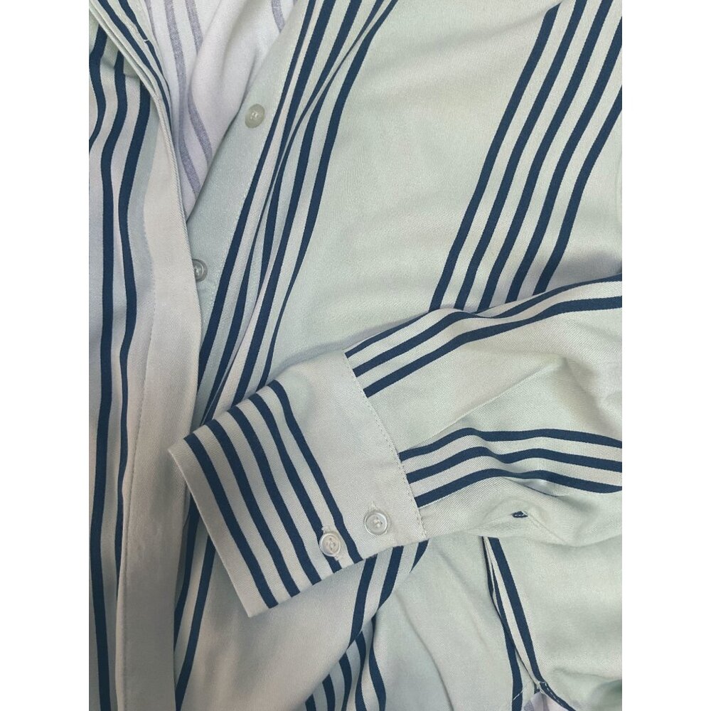 Ichi Pistachio & Navy Striped Soft Viscose Button… - image 5